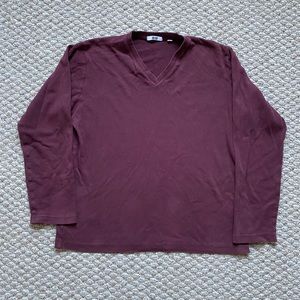 Uniqlo Mens Maroon Red Long Sleeve V Neck Shirt Size Small